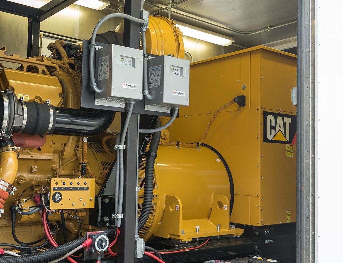 The backup system  includes three Cat C32 ACERT™ diesel generator sets and paralleling switchgear.