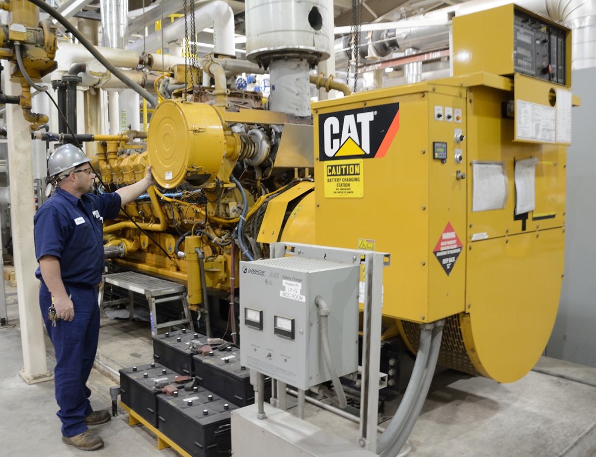 Three Cat G3516 generator sets produce 2.4 MW of power. A fourth serves as standby power for scheduled maintenance.