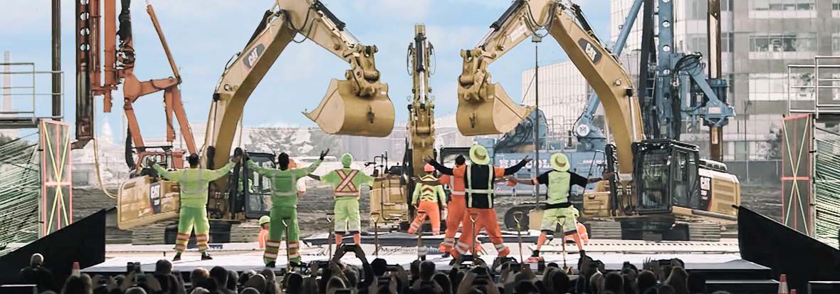 Cat® Excavators Dance for NBA Golden State Warriors Chase Center Arena Groundbreaking