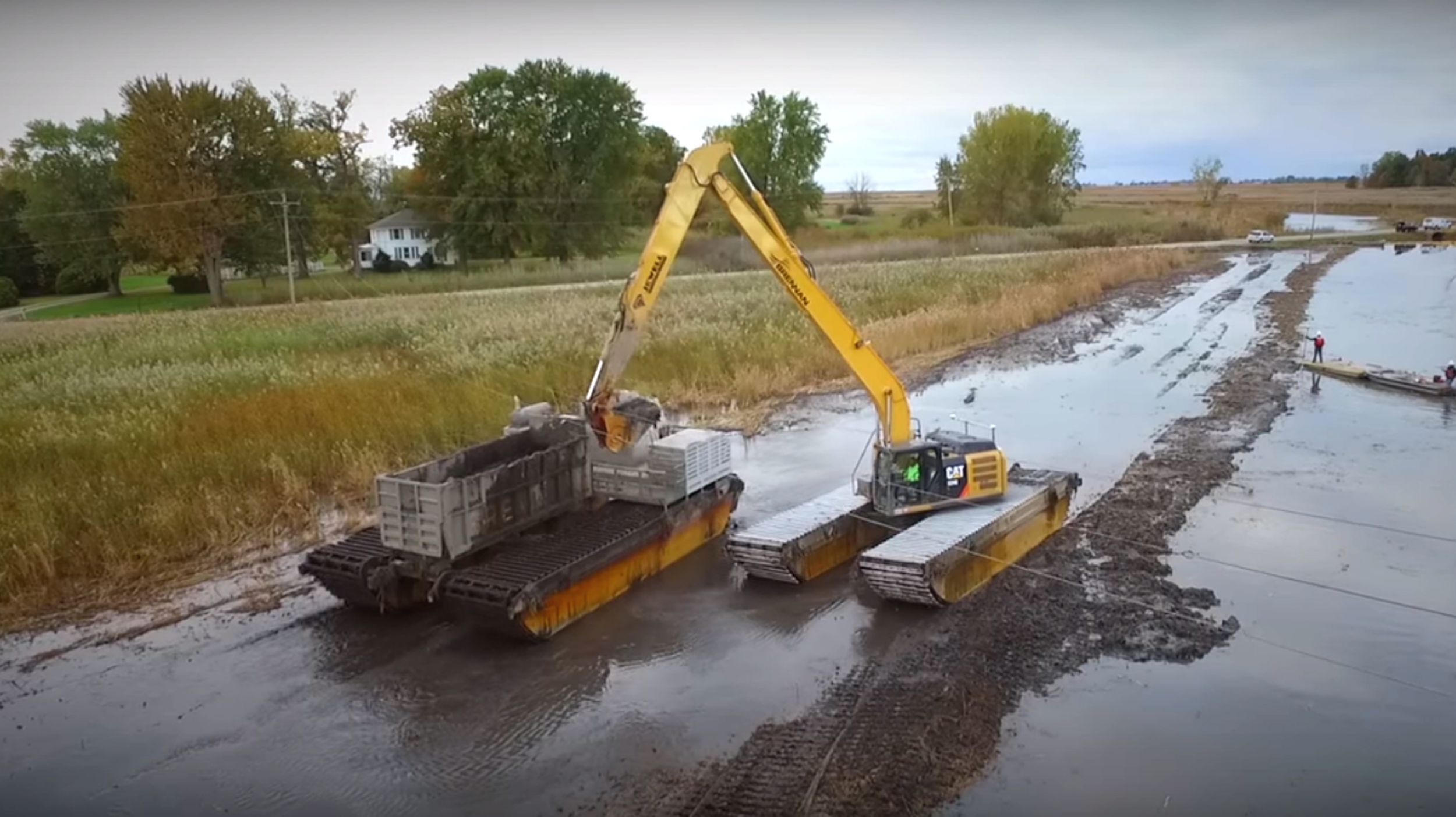 Amphibious excavators tread so lightly they can actually go where a person can’t walk, and are able to work with minimal disturbance to sensitive wetlands.