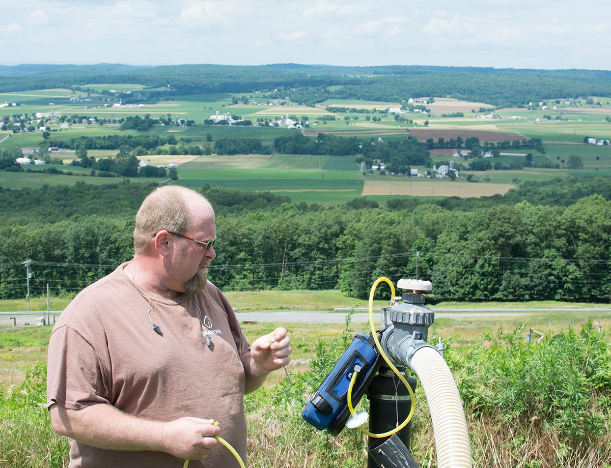 Methane gas is captured through a perforated well pipe and gathering system and gradually transformed into pipeline quality gas.