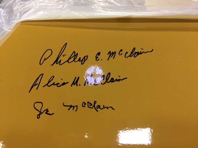 Members of the McClain family - Phil, Alice and JR - had the opportunity to sign their machine, which will be preserved under special paint so they can remember their visit for many years to come