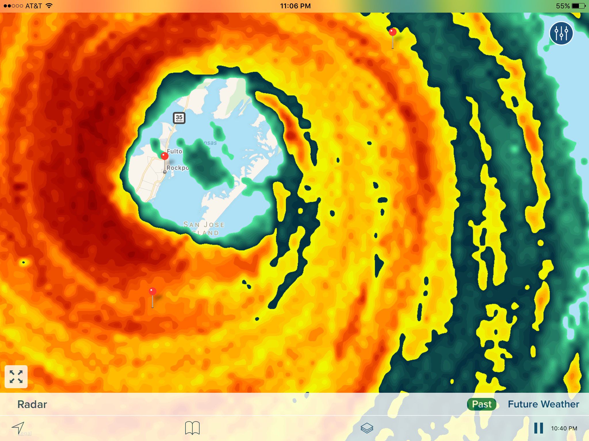 The eye of Hurricane Harvey passing over Rockport, Texas, where Elite Diesel Service opened its second facility