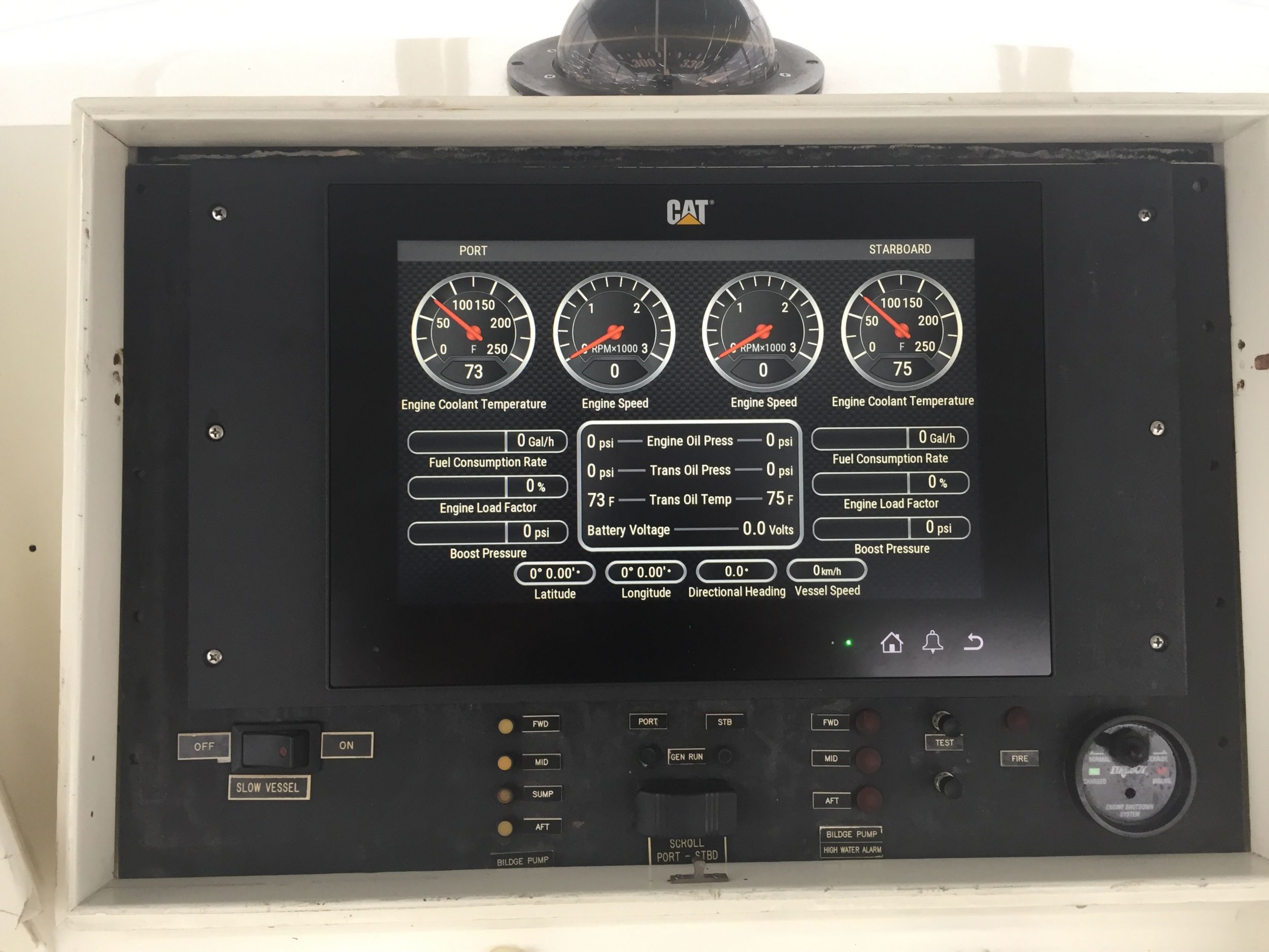 The new Cat Marine Displays installed on the sport-fishing boat Coyote provide critical data about both engines on one easy-to-read screen — highly visible even to those wearing polarized sunglasses.