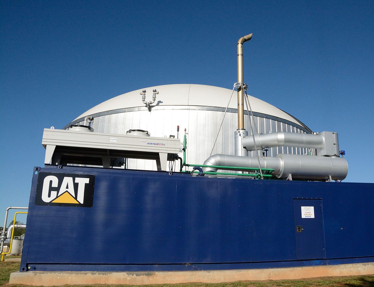 The waste is broken down in the digester and converted to methane gas, which is used to fuel a Cat® CG132-08 gas generator set that is capable of producing 400 kW of electric power.