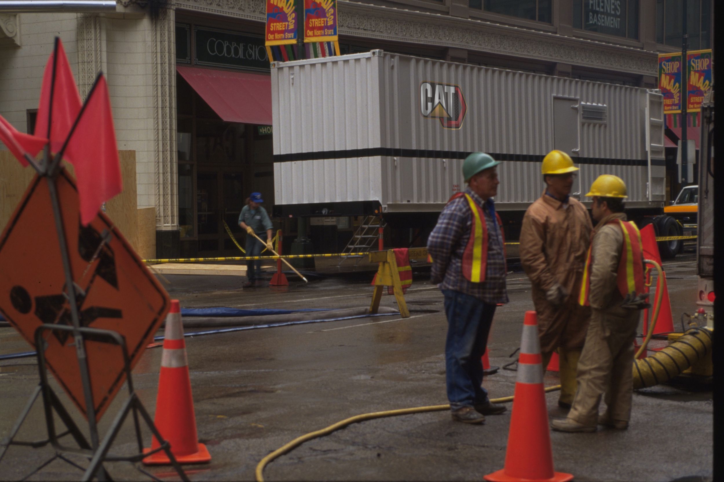 Chicago street with rental generators