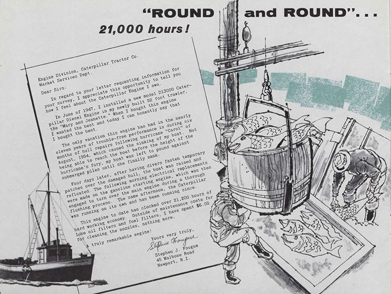 Stephen Fougue had nothing but praise for his D13000. Despite being sunk during 1954’s Hurricane Carol, it went on to clock 21,000+ hours. “Outside of maintenance costs for lube oil filters and fuel filters, I have spent $6.00 for cleaning the nozzles, nothing more.”