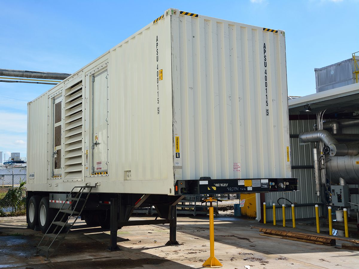 The containerized 1000 kW Cat® generator set enabled Raffield Fisheries to mass produce ice and make it available to residents of Bay County, Florida.