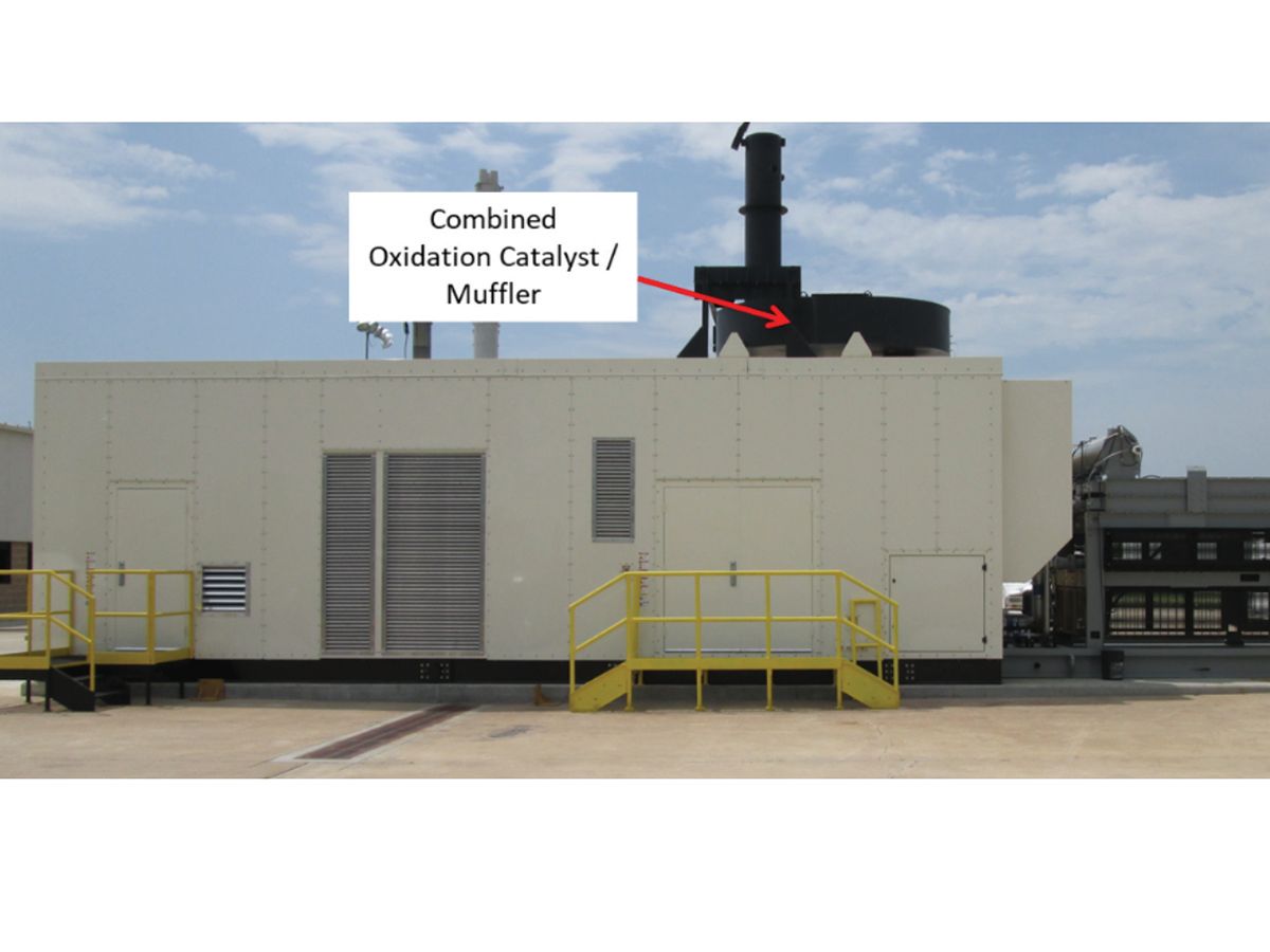 Figure 1: Oxidation catalyst integrated with muffler  to control CO on a 2 MW gas generator set