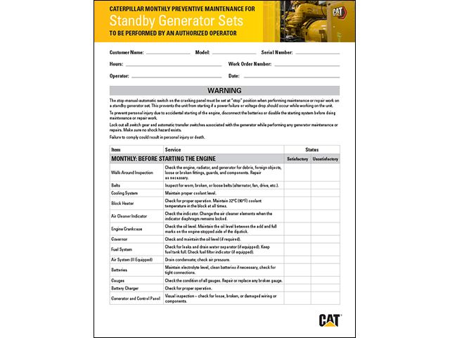 Cat diesel generator maintenance manual