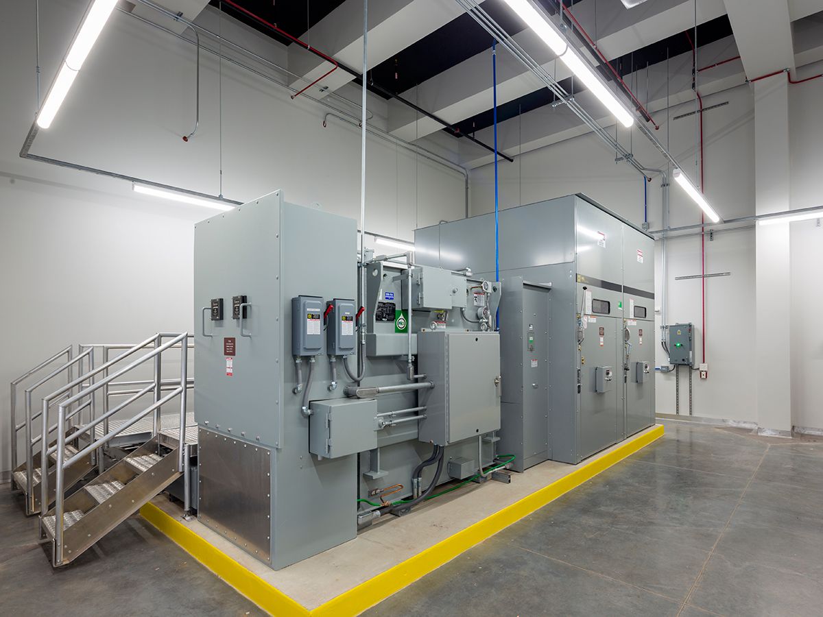 Figure 4: This substation room has medium-voltage, fire safe, biodegradable dielectric fluid-filled transformers.