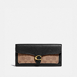 COACH Tabby Long Wallet In Colorblock Signature Canvas - BRASS/TAN BLACK - 1154