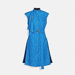 COACH DOT SLEEVELESS DRESS WITH BELT - BLUE/PINK - 1166