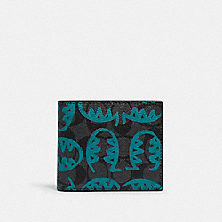 COACH 3-IN-1 WALLET IN SIGNATURE CANVAS WITH REXY BY GUANG YU - QB/CHARCOAL BLUE GREEN - 1212