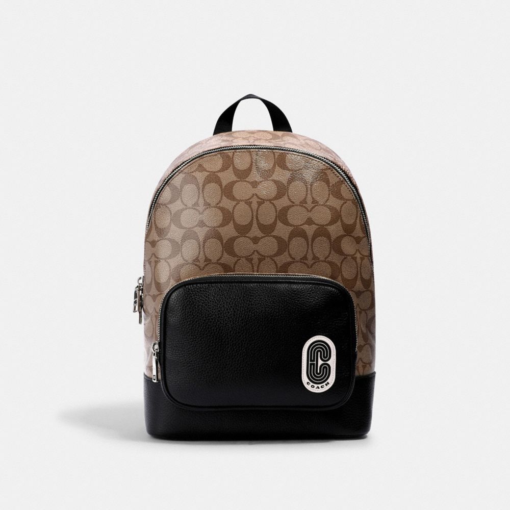 COACH COURT BACKPACK IN SIGNATURE CANVAS WITH COACH PATCH - SV/KHAKI/BLACK - 1700