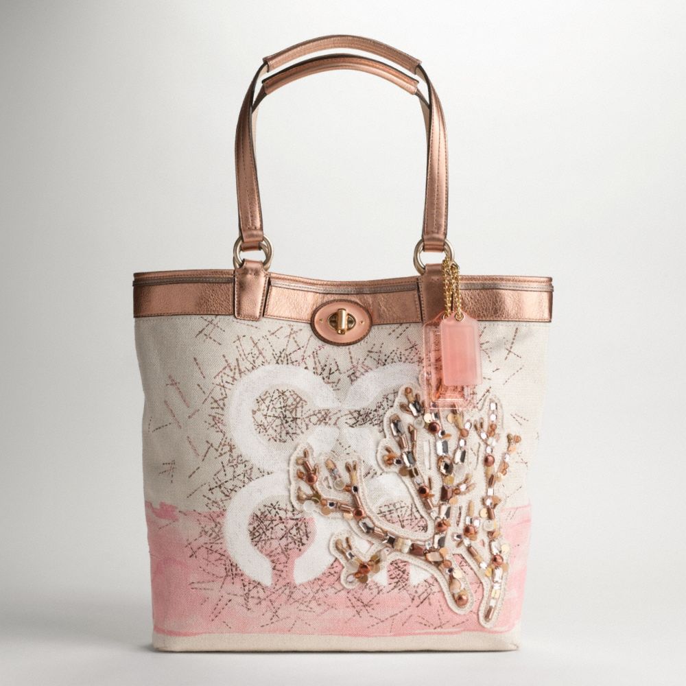 AUDREY CORAL CANVAS LEIGH SLIM TOTE $298.00