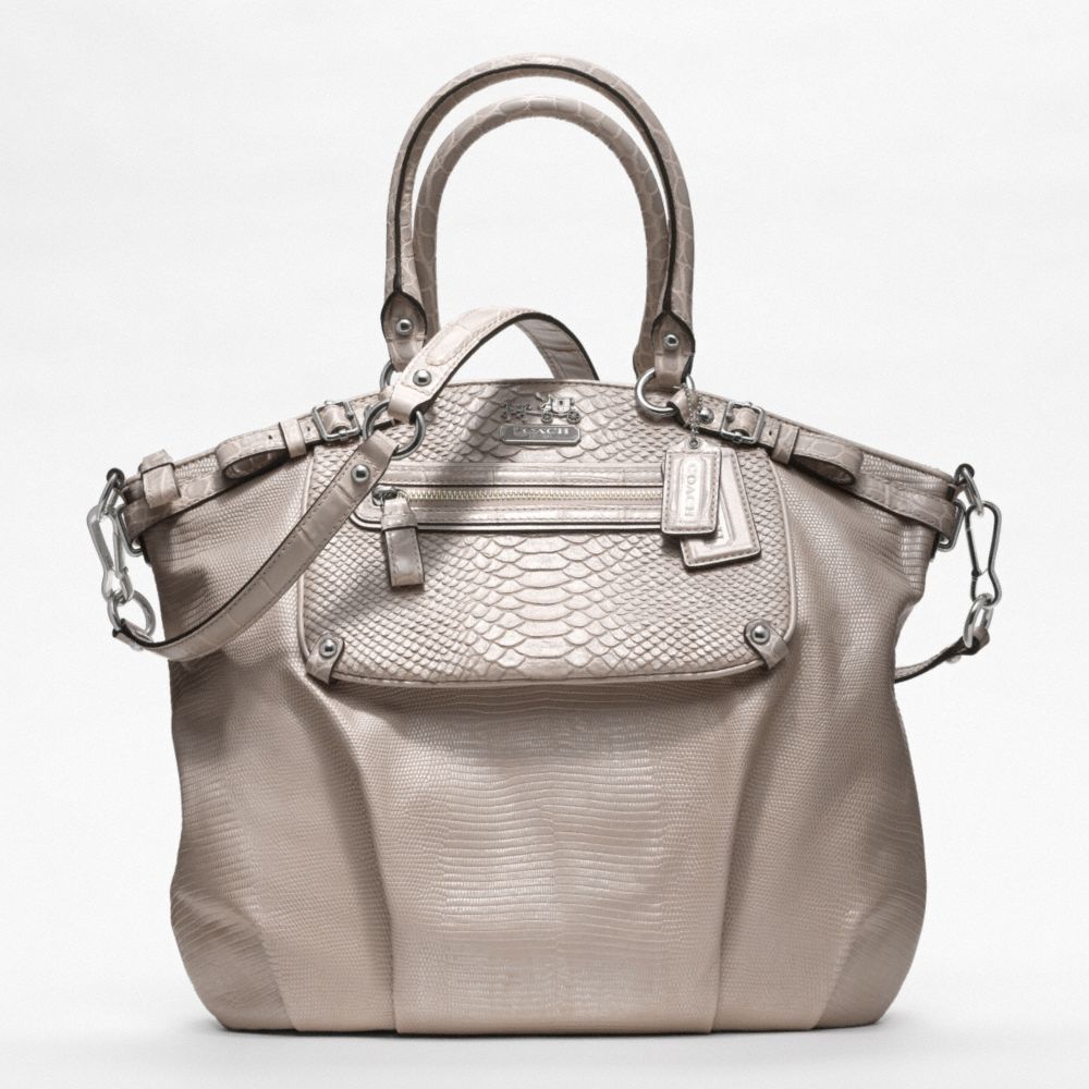 MADISON EMBOSSED MIXED EXOTIC POCKET LINDSEY SATCHEL