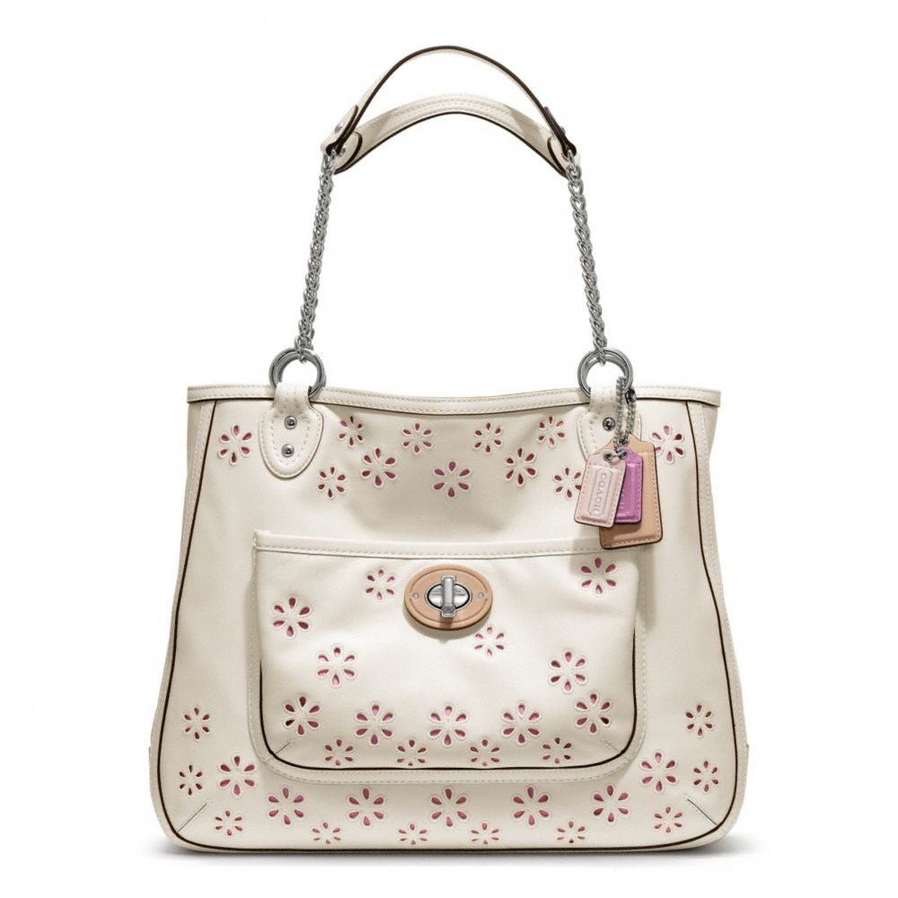 POPPY EYELET LEATHER MEDIUM CHAIN TOTE