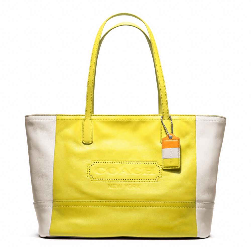 LEGACY WEEKEND COLORBLOCK LEATHER MEDIUM ZIP TOP TOTE