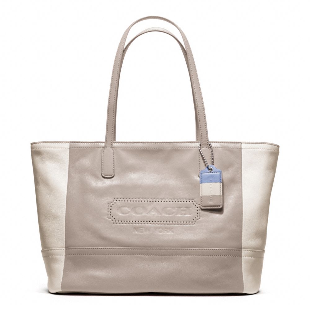 LEGACY WEEKEND COLORBLOCK LEATHER MEDIUM ZIP TOP TOTE