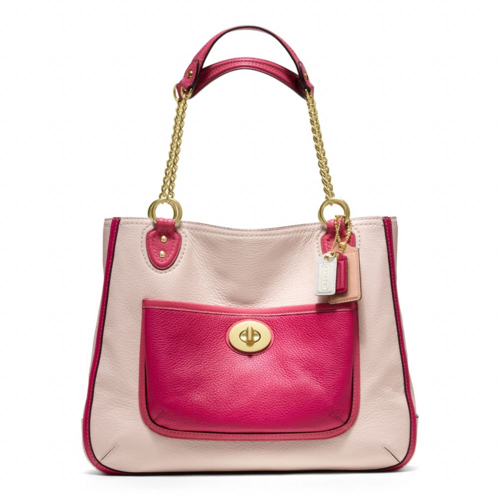 POPPY LEATHER COLORBLOCK MEDIUM CHAIN TOTE