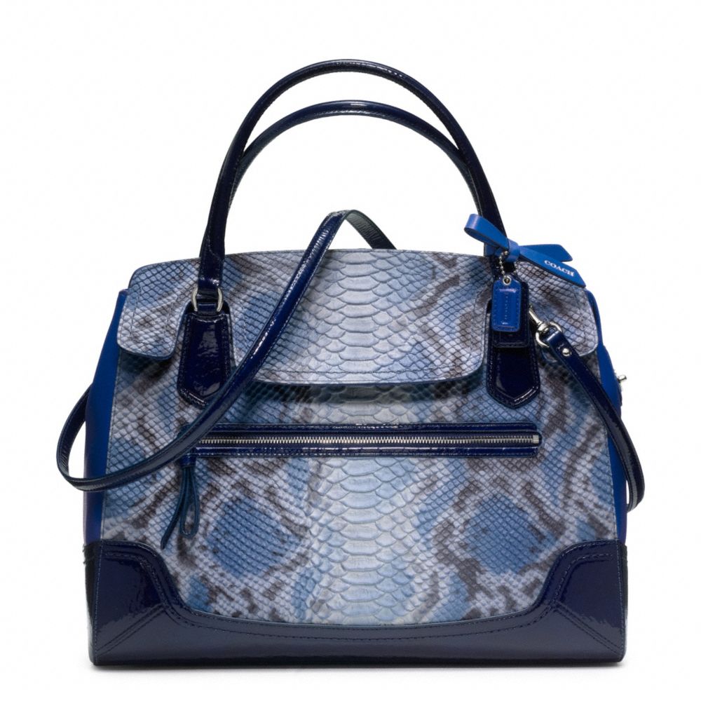 POPPY EMBOSSED PYTHON LARGE FLAP SATCHEL