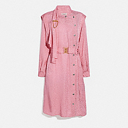 COACH ABSTRACT JACQUARD DRAPE BELTED DRESS - PINK - 2669