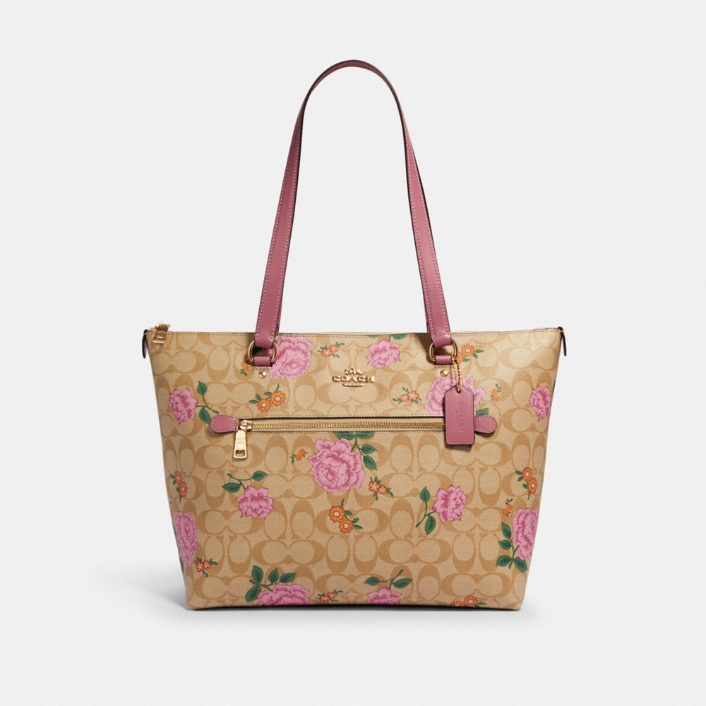 COACH GALLERY TOTE IN SIGNATURE CANVAS WITH PRAIRIE ROSE PRINT - IM/LIGHT KHAKI PINK PINK MULTI - 2714
