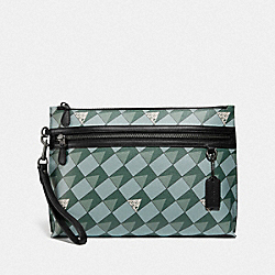 COACH CARRYALL POUCH WITH CHECK GEO PRINT - QB/TEAL - 2747