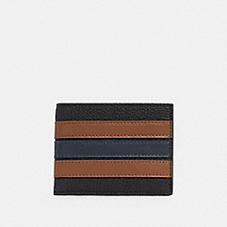 COACH Slim Billfold Wallet With Varsity Stripe - GUNMETAL/BLACK SADDLE/MIDNIGHT - 3003