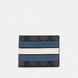 COACH Slim Billfold Wallet In Signature Canvas With Varsity Stripe - GUNMETAL/CHARCOAL/DENIM/CHALK - 3004