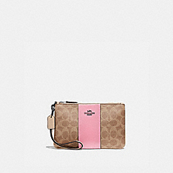 COACH Small Wristlet In Colorblock Signature Canvas - PEWTER/TAN POWDER PINK - 32445