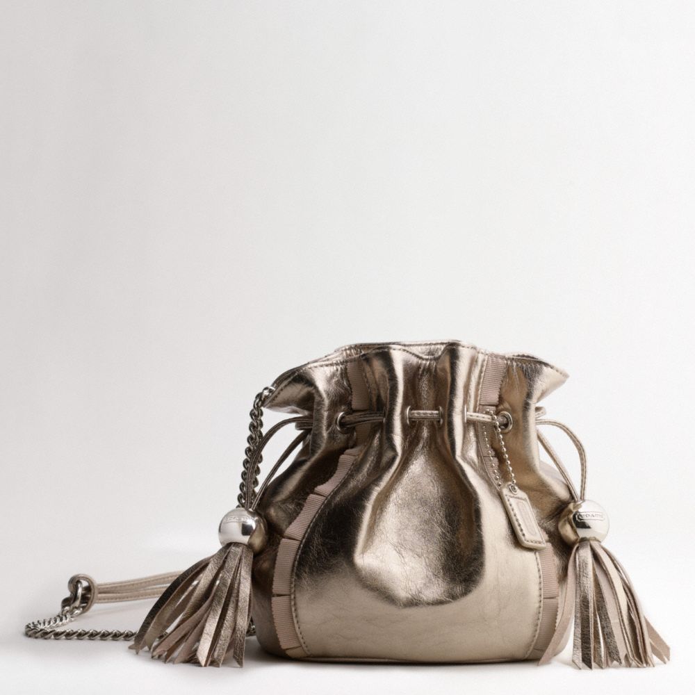 AMANDA METALLIC LEATHER DRAWSTRING BAG $198.00