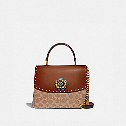 COACH PARKER TOP HANDLE IN SIGNATURE CANVAS WITH RIVETS - TAN/BLACK/BRASS - 53349