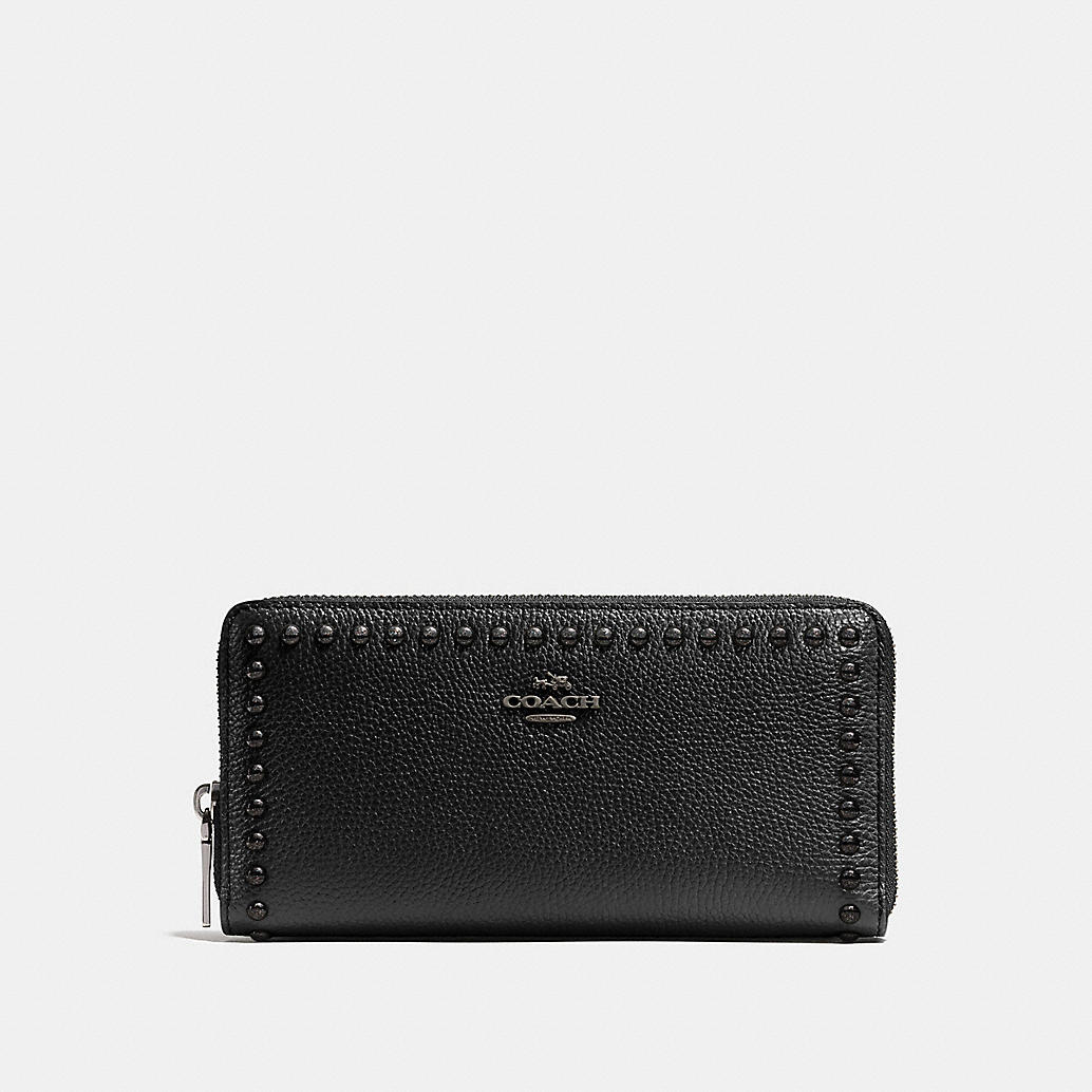 COACH Designer Wallets | Accordion Zip Wallet In Lacquer Rivets Pebble Leather