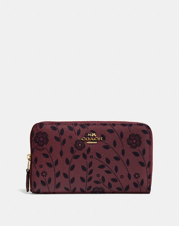 COACH: Medium Zip Around Wallet in Willow Floral Coated Canvas