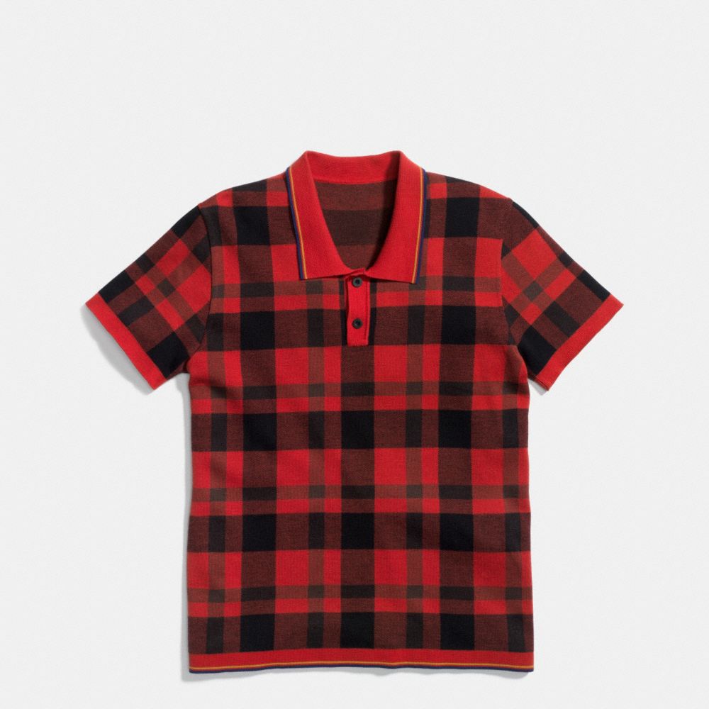 COACH Plaid Henley Collar Polo