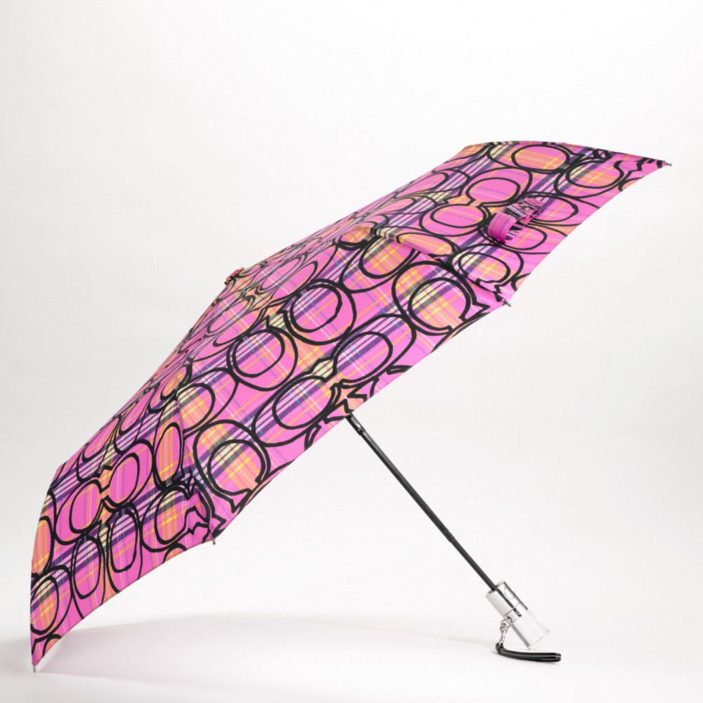 POPPY TARTAN PRINT FOLDING UMBRELLA $88.00