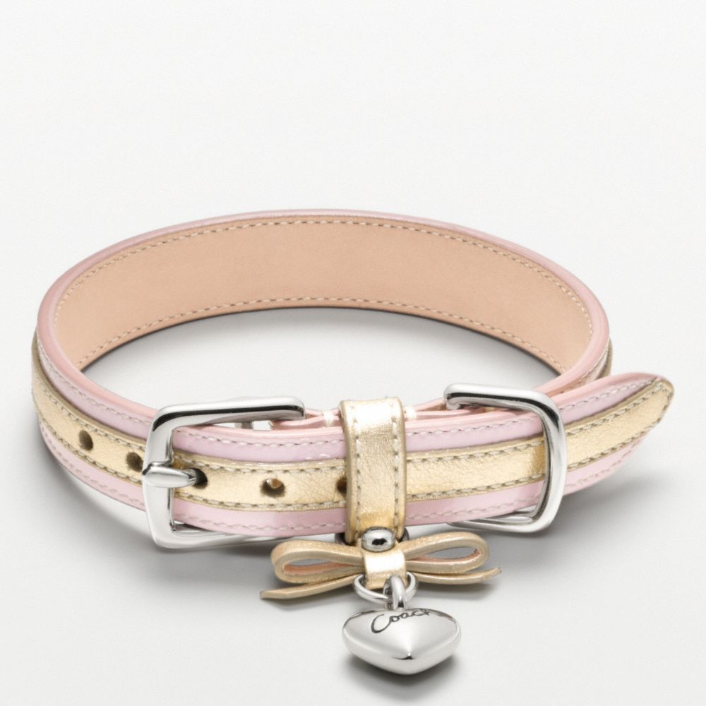 METALLIC LEATHER COLLAR WITH HEART CHARM