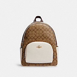 COACH Large Court Backpack In Signature Canvas - GOLD/KHAKI/CHALK - 6495