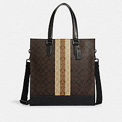 COACH Graham Structured Tote In Blocked Signature Canvas With Varsity Stripe - GUNMETAL/MAHOGANY MULTI - 6707