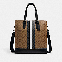 COACH Graham Structured Tote In Signature Canvas With Varsity Stripe - GUNMETAL/TAN MULTI - 6707