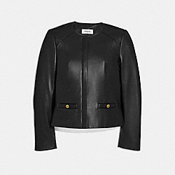 COACH TAILORED LEATHER JACKET - BLACK - 69019