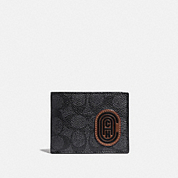 COACH Slim Billfold Wallet In Signature Canvas With Coach Patch - CHARCOAL/DEEP SKY - 69218