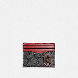 COACH Card Case In Signature Canvas With Coach Print - CHARCOAL - 69220