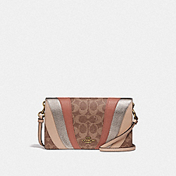 COACH HAYDEN FOLDOVER CROSSBODY CLUTCH IN SIGNATURE CANVAS WITH WAVE PATCHWORK - TAN MULTI/BRASS - 71565