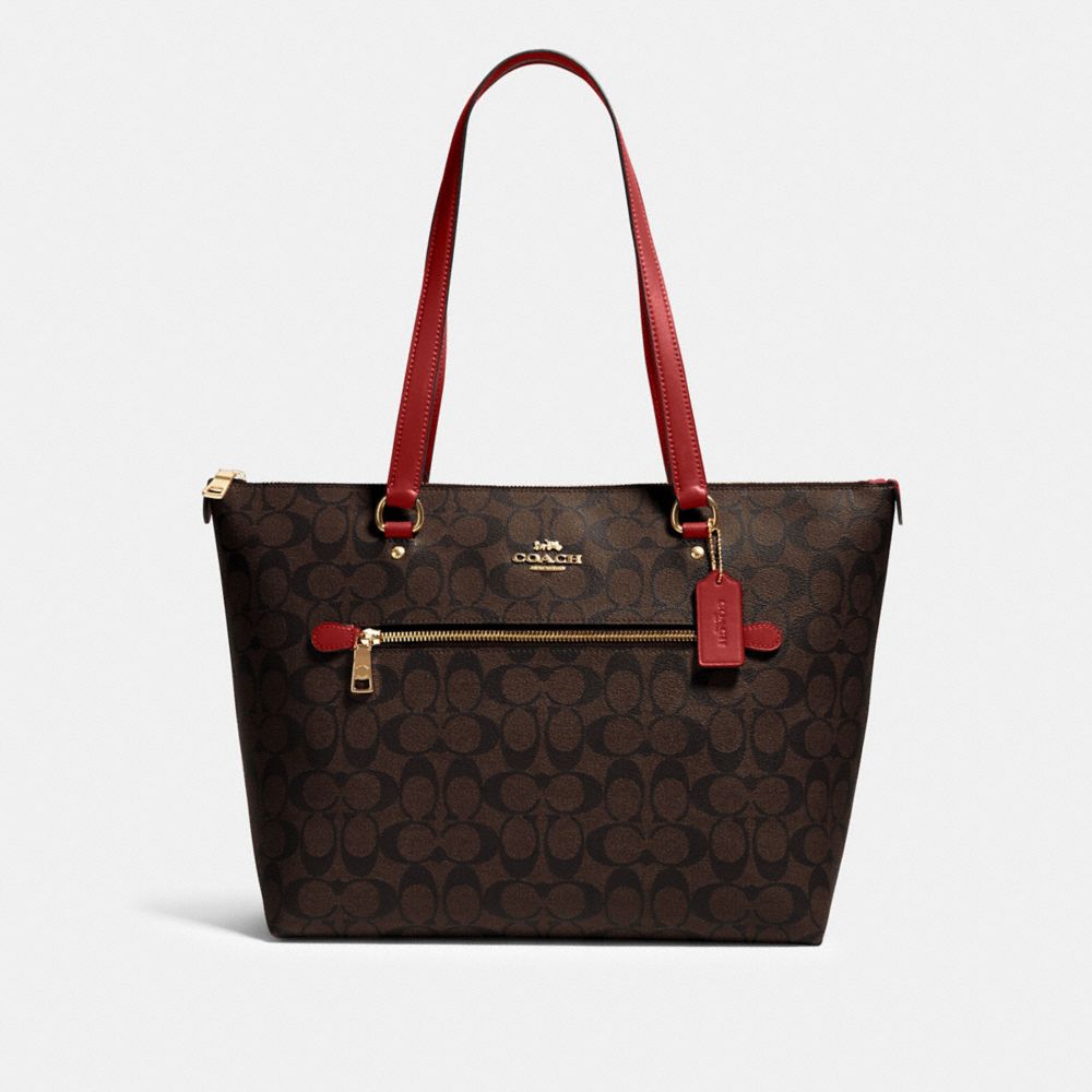 COACH Gallery Tote In Signature Canvas - GOLD/BROWN 1941 RED - 79609