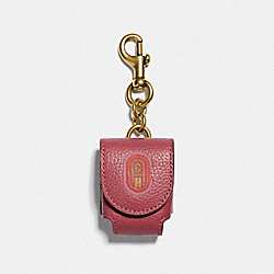 COACH WIRELESS EARBUD CASE BAG CHARM WITH COACH PATCH - GOLD/RED - 79860