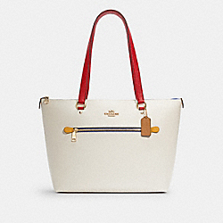 COACH Gallery Tote In Colorblock - GOLD/CHALK ELECTRIC RED MULTI - 82133