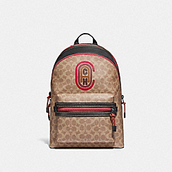 COACH Academy Backpack In Signature Canvas With Coach Patch - BLACK COPPER/KHAKI - 89090